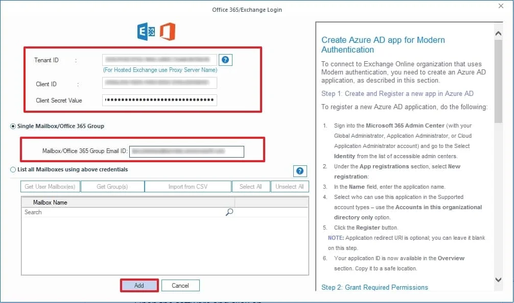 fill up the required Microsoft credentials including Tenant ID Client ID Client Secret value etc