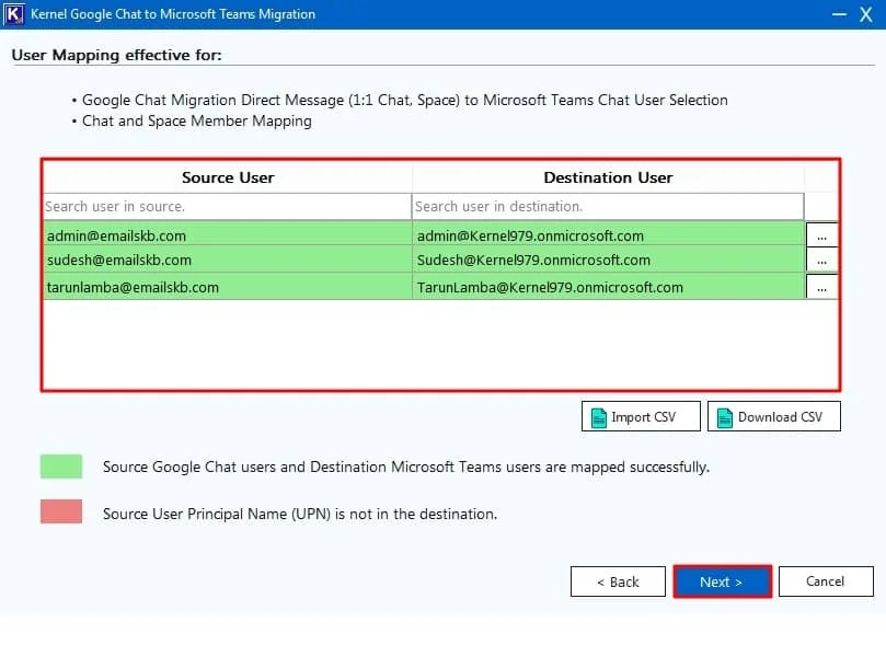 Click on three dots corresponding to each user to map the Source Principal users that are not at the destination