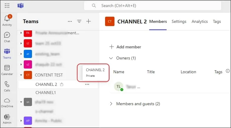 Private channel in source Teams account before conversion