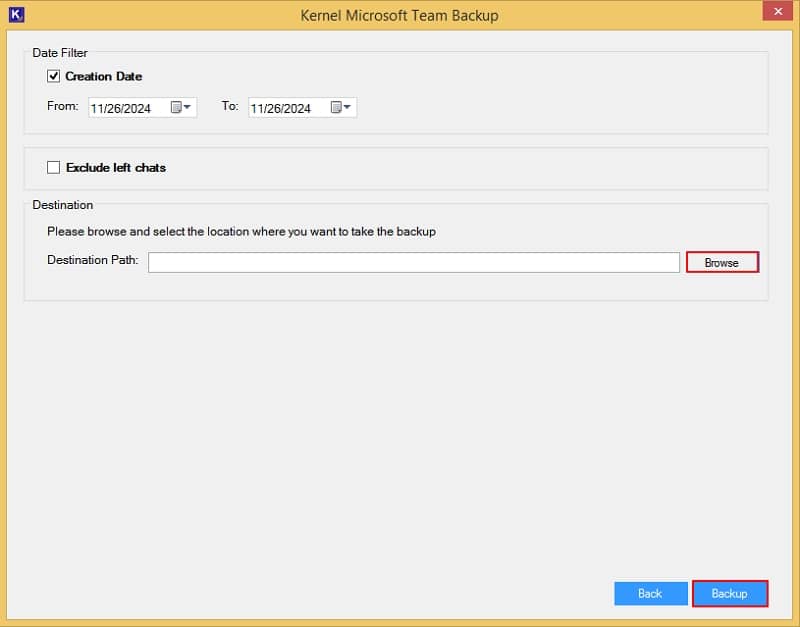 Apply Date Filter and check Creation Date to backup data from specific date range