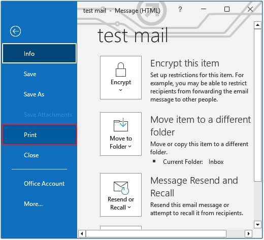 select the Print option mentioned on the left pane