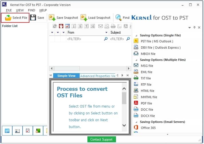 Click on the Select File option to add the Outlook OST file