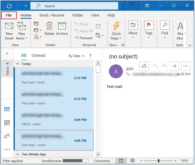 Select all the email messages and click File option