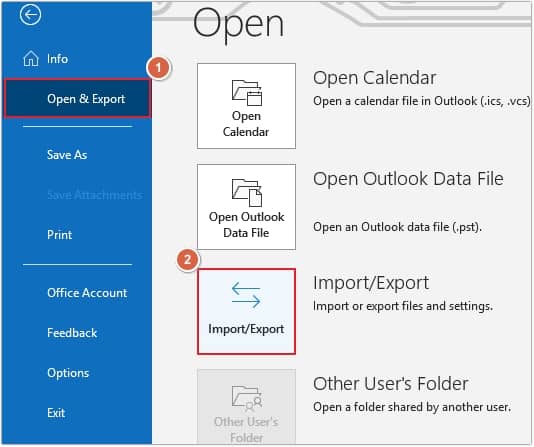 Follow the given path File then Open and Export then Import or Export