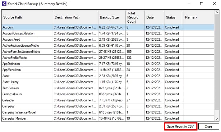 click on Save Report to CSV