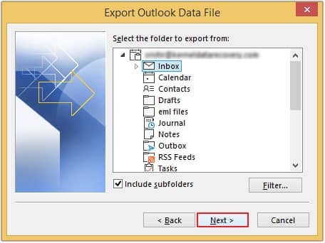 Select the folder that you want to export and click Next