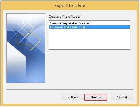 Select Outlook Data File 