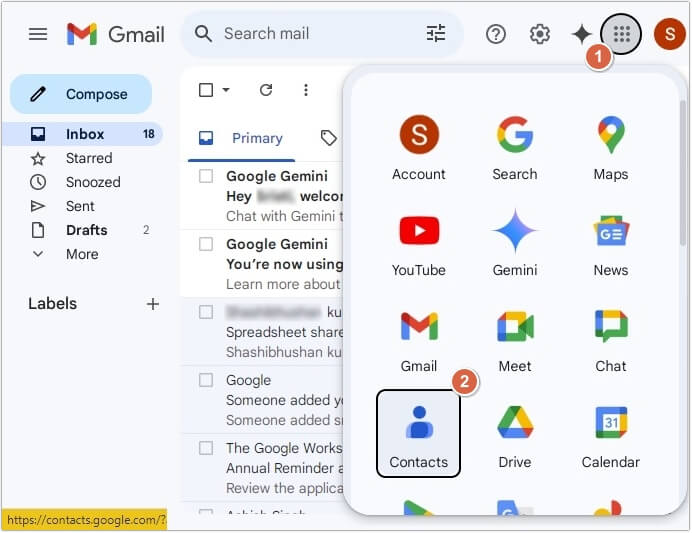 Click on the Google Apps icon