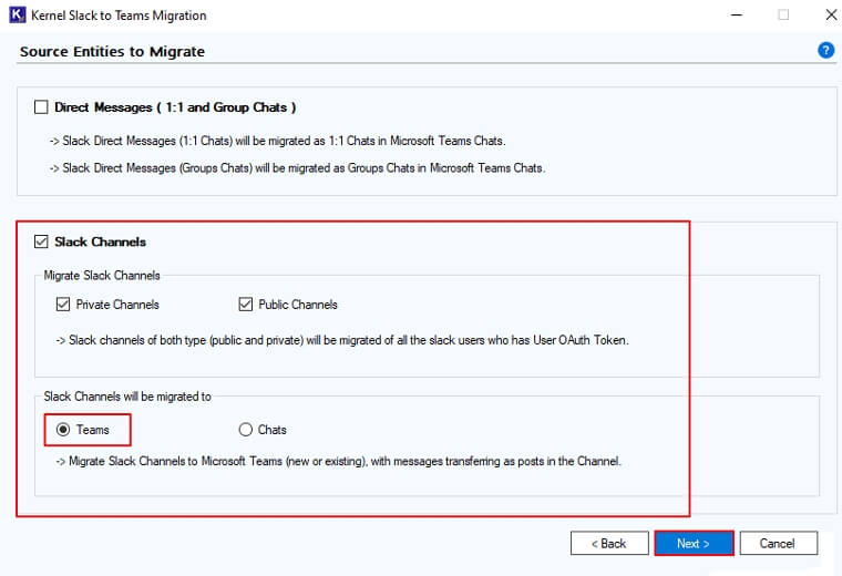 start slack channel to teams migration