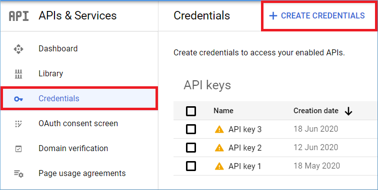 click Create Credentials