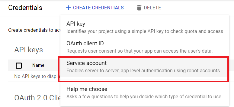 choose Service account