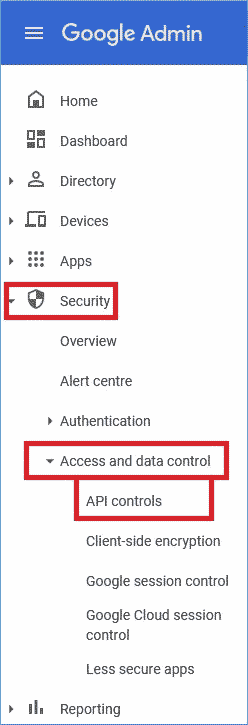 In Admin Console, click on Security