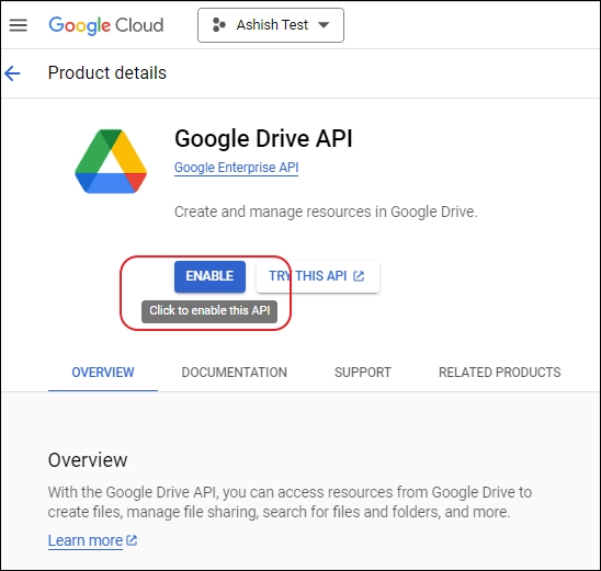 Enable APIs SDK API, Google Drive API, and Google Chat API