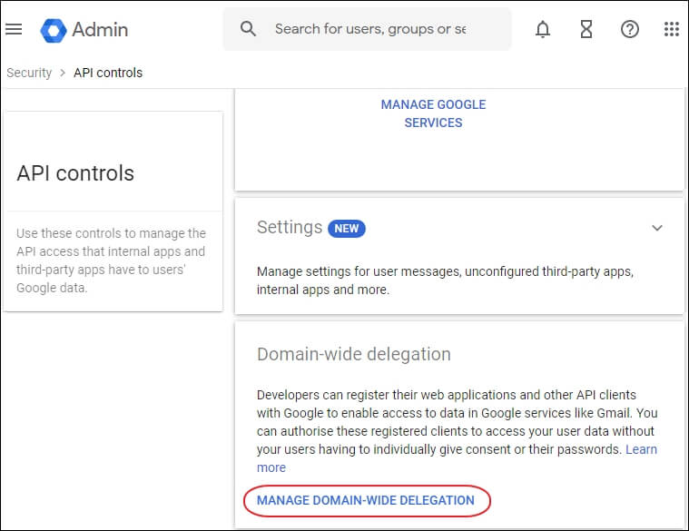 click MANAGE DOMAIN-WIDE DELEGATION option