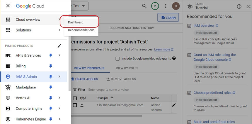 Choose Cloud Overview and select Dashboard