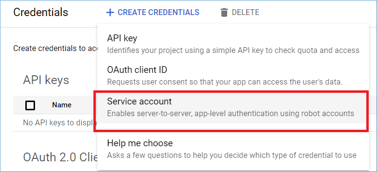 Choose Service Account