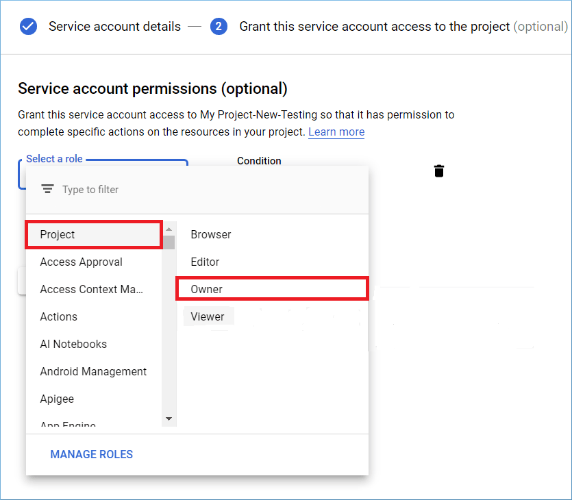 To Provide a Role to the Service account